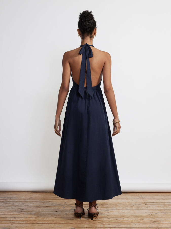 Freya Navy Cotton Halterneck Dress by KITRI Studio