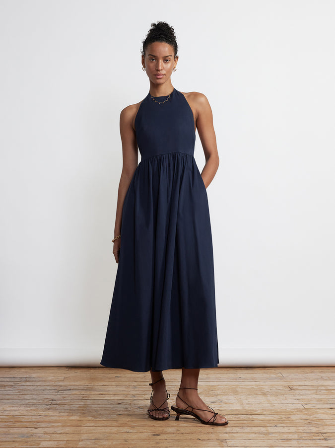 Freya Navy Cotton Halterneck Dress by KITRI Studio