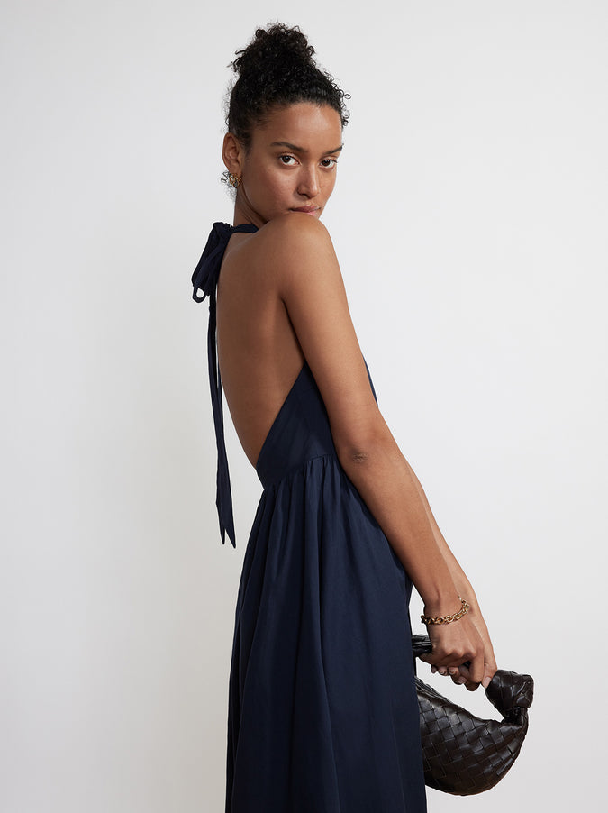 Freya Navy Cotton Halterneck Dress by KITRI Studio