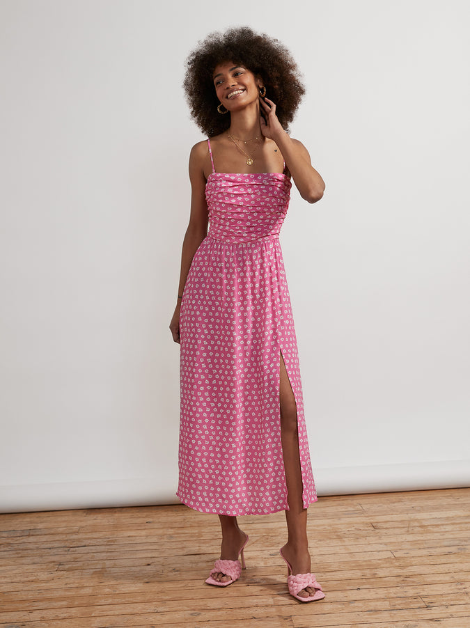 Genevieve Pink Ditsy Floral Midi Dress