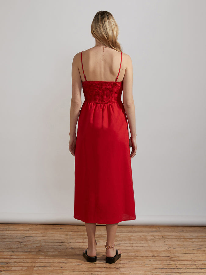 Genevieve Red Cotton Midi Dress