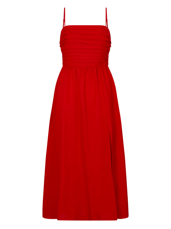 Genevieve Red Cotton Midi Dress