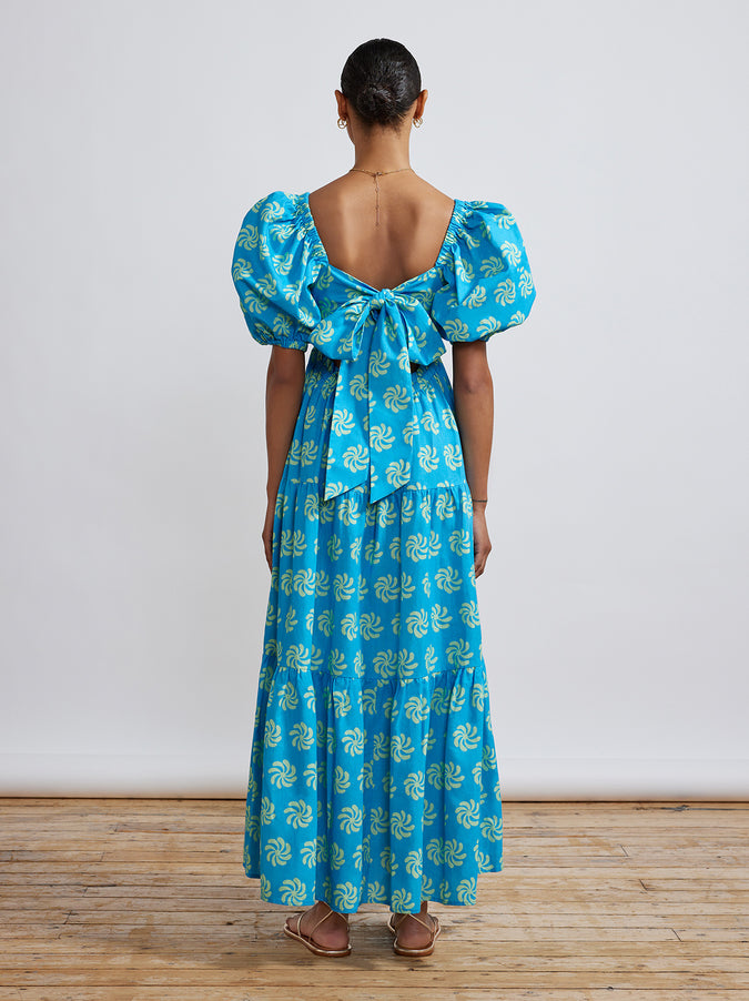 Gianna Tie Back Blue Geo Floral Maxi Dress