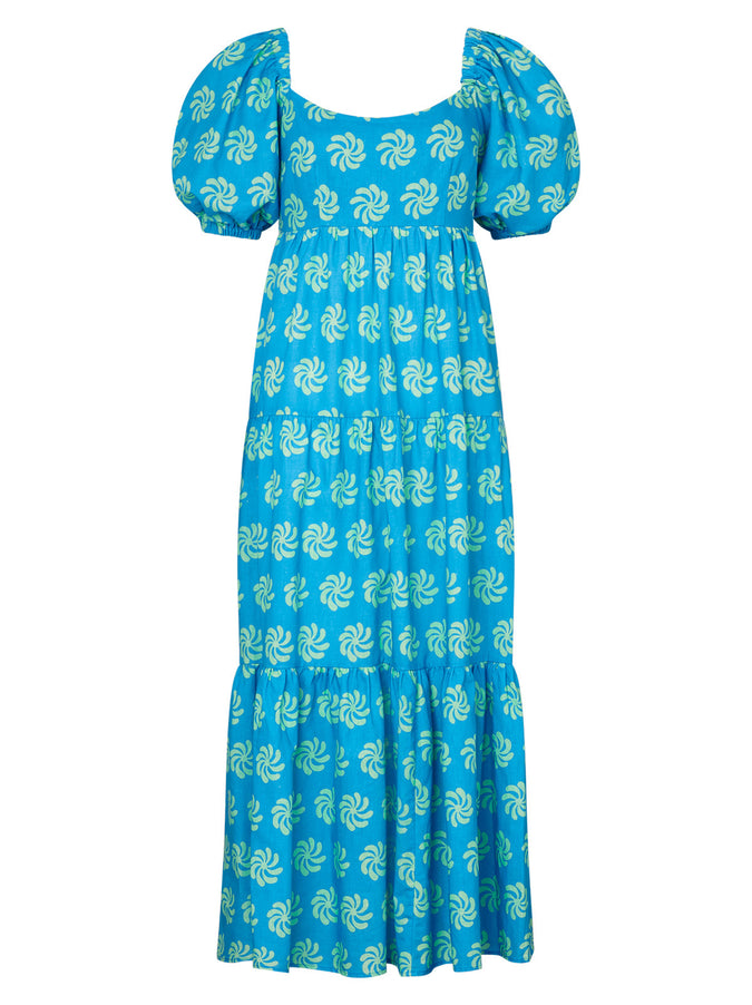 Gianna Tie Back Blue Geo Floral Maxi Dress