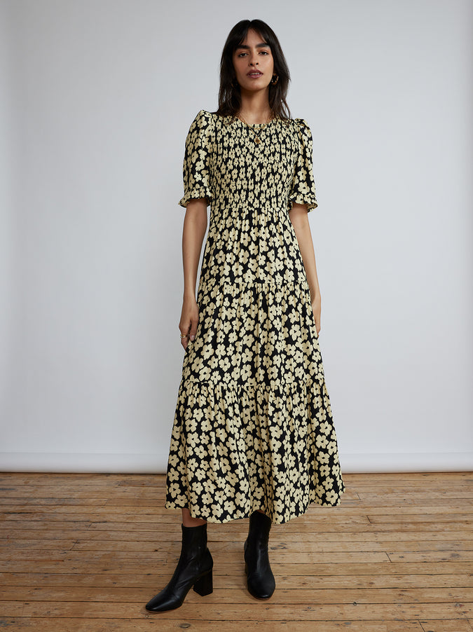 Gracie Blurred Floral Shirred Dress by KITRI Studio