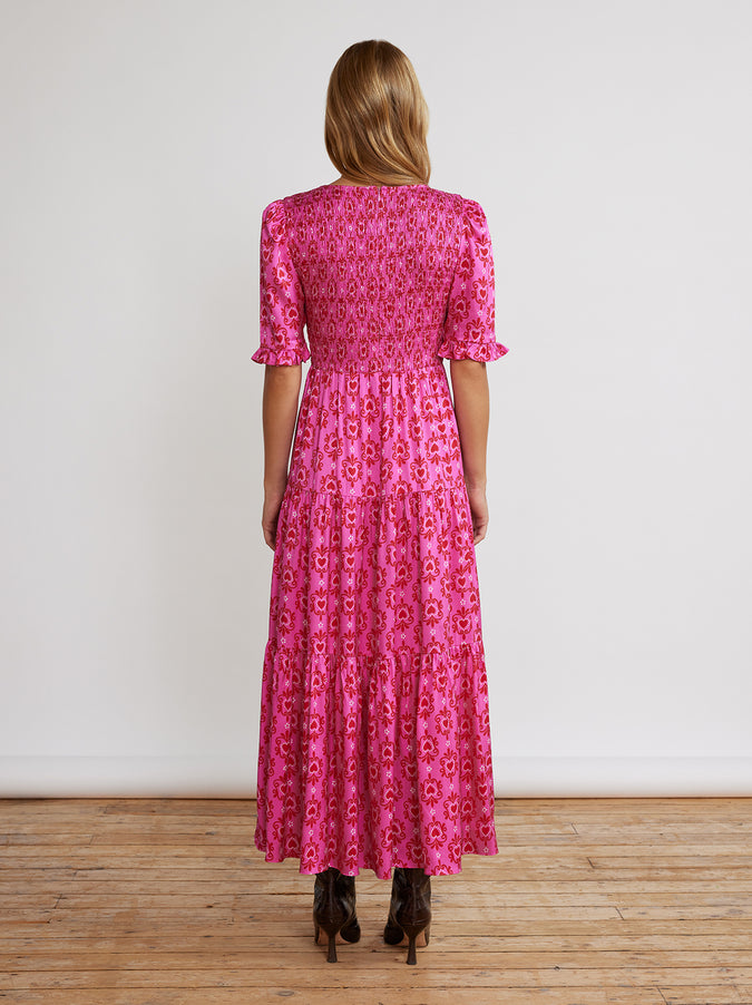Gracie Pink Heart Print Shirred Dress by KITRI Studio