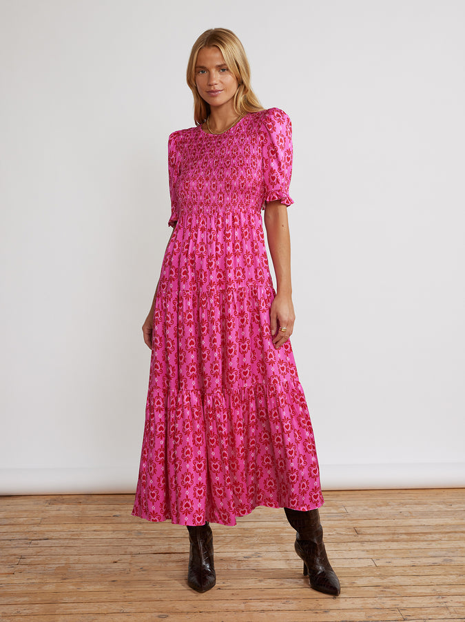 Gracie Pink Heart Print Shirred Dress by KITRI Studio