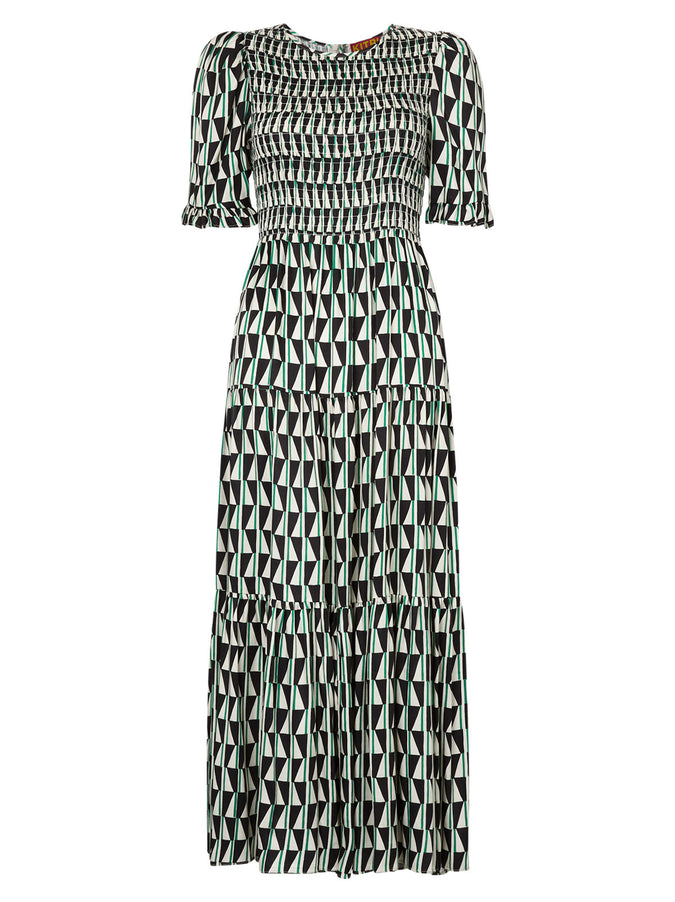 Gracie Shirred Green Tile Print Dress by KITRI Studio