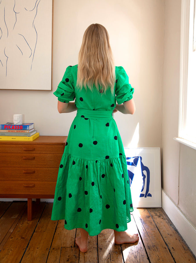 Jenny Green Polka Dot Linen Dress