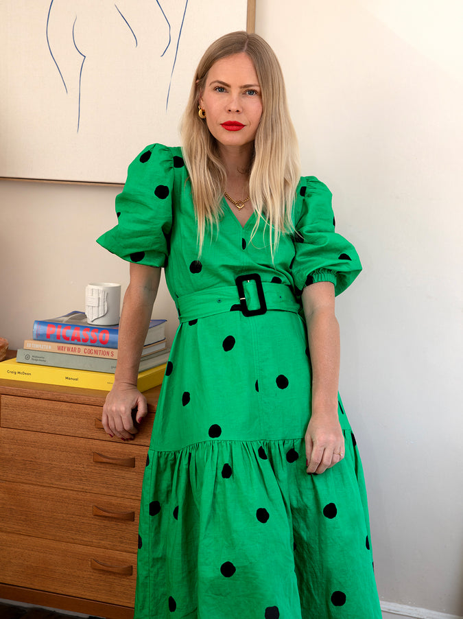 Jenny Green Polka Dot Linen Dress