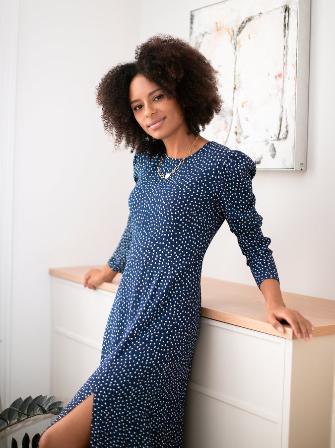 Greta Navy Polka Dot Dress