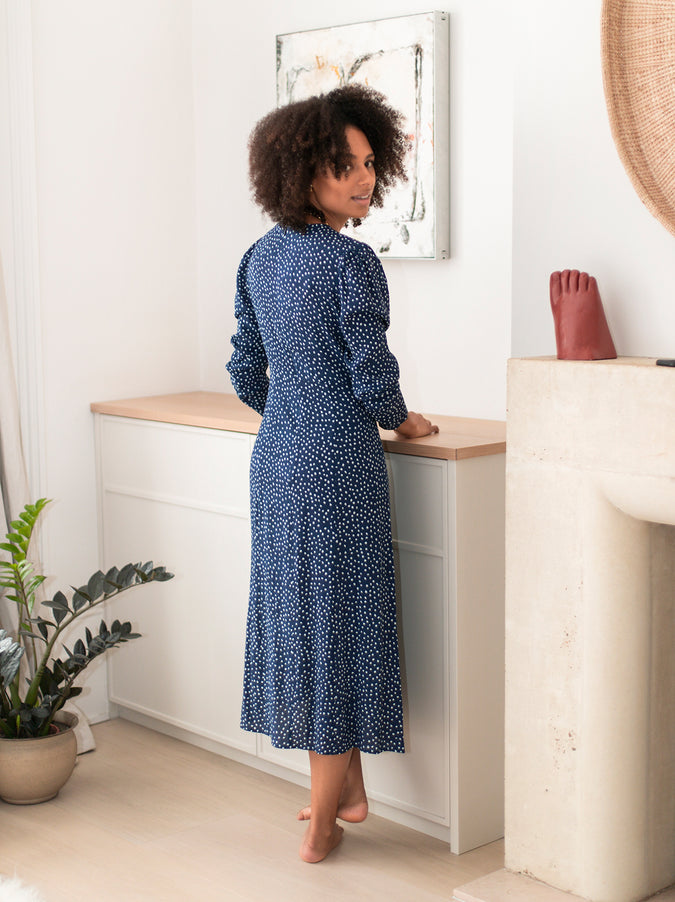 Greta Navy Polka Dot Dress