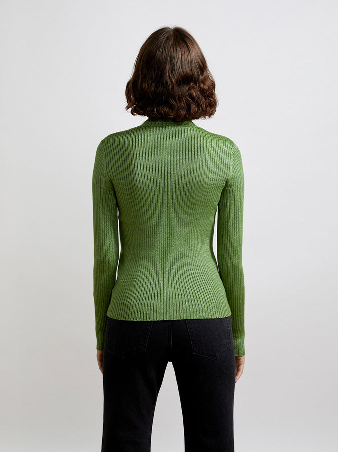 Halle Green Lurex Cutout Knit Top by KITRI Studio
