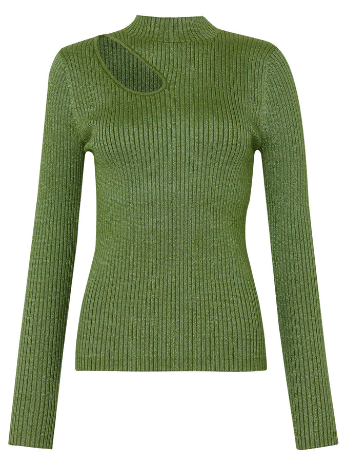 Halle Green Lurex Cutout Knit Top by KITRI Studio