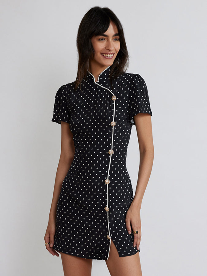 Harlow Black Polka Dot Mini Dress by KITRI Studio
