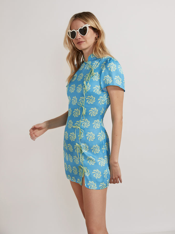 Harlow Blue Geo Floral Mini Dress