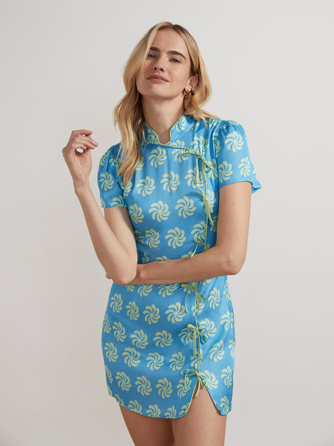 Harlow Blue Geo Floral Mini Dress