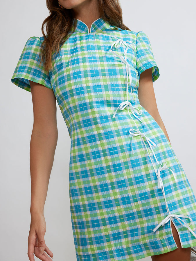 Harlow Blue Seersucker Mini Dress by KITRI Studio