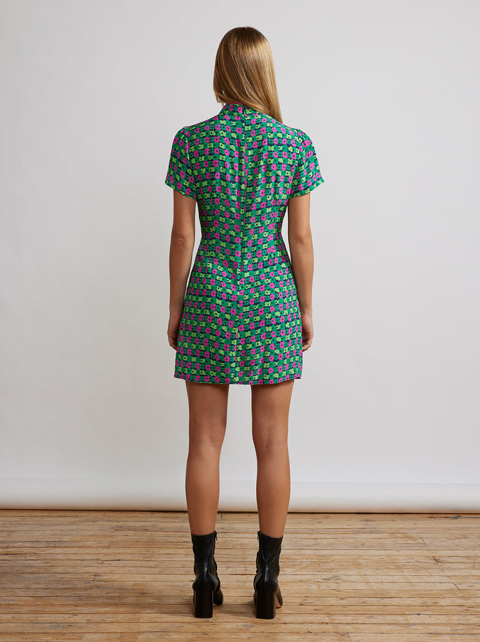 Harlow Green Linear Floral Mini Dress by KITRI Studio