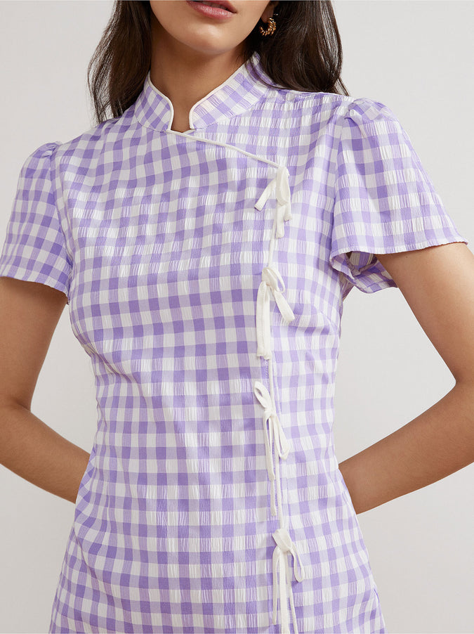 Harlow Lilac Check Seersucker Mini Dress
