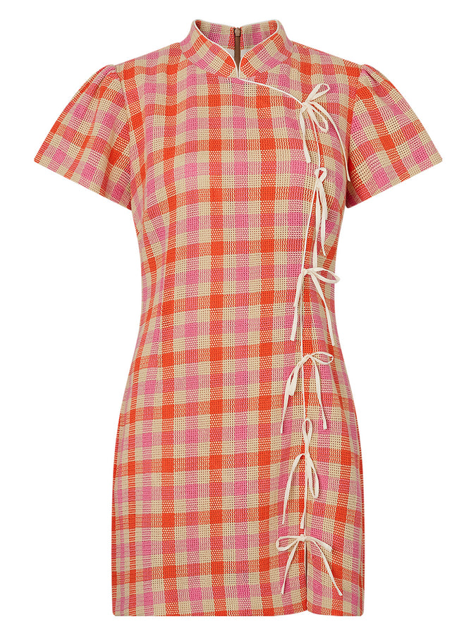Harlow Orange And Pink Check Mini Dress