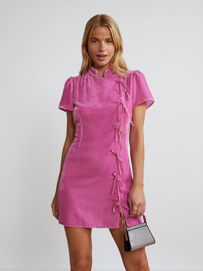Harlow Pink Velvet Mini Dress by KITRI Studio