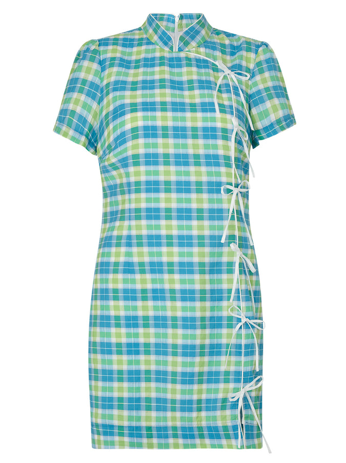 Harlow Blue Seersucker Mini Dress by KITRI Studio