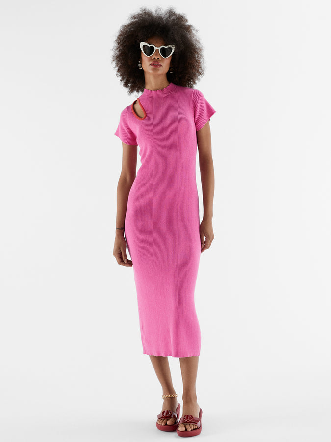 Harmony Fuchsia Cutout Knit Midi Dress