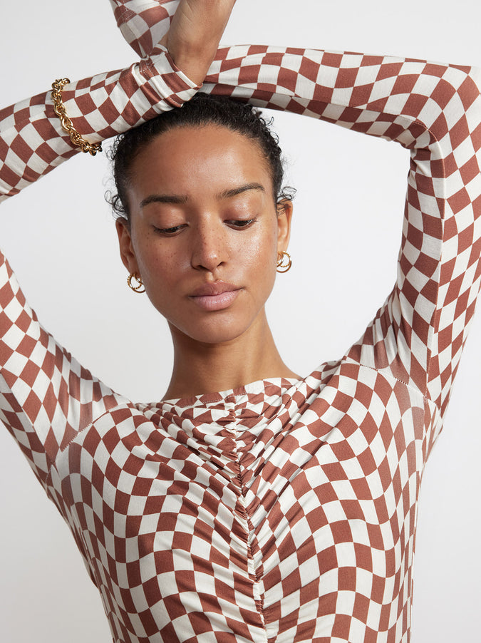 Hope Wavy Checker Ruched Jersey Top by KITRI Studio