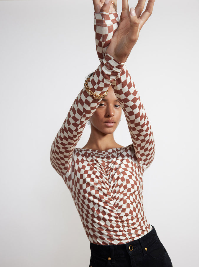 Hope Wavy Checker Ruched Jersey Top by KITRI Studio