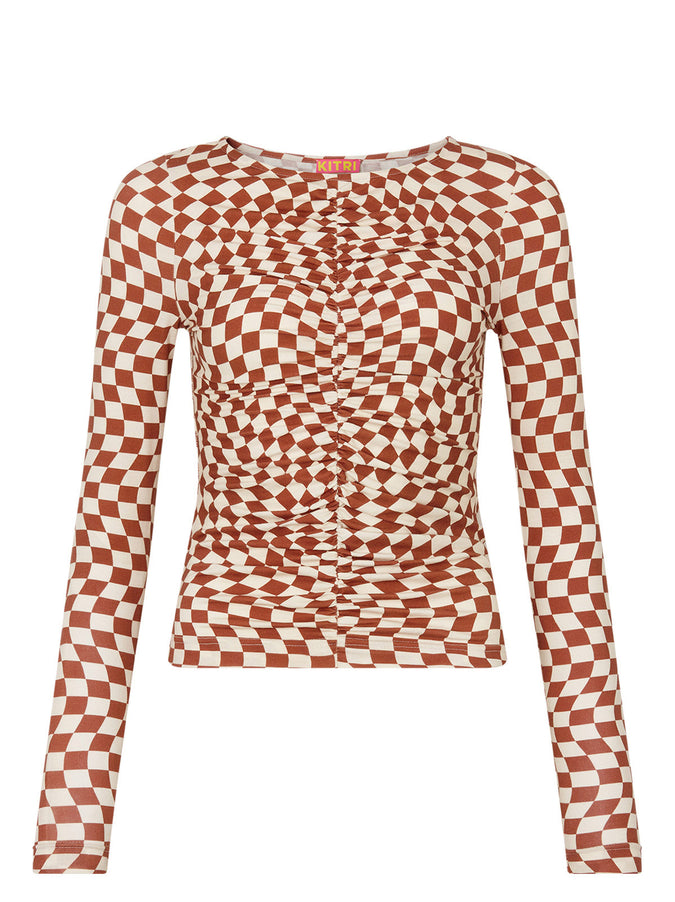 Hope Wavy Checker Ruched Jersey Top by KITRI Studio