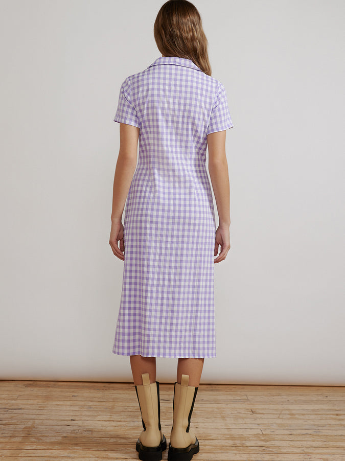 Janelle Lilac Check Seersucker Shirt Dress