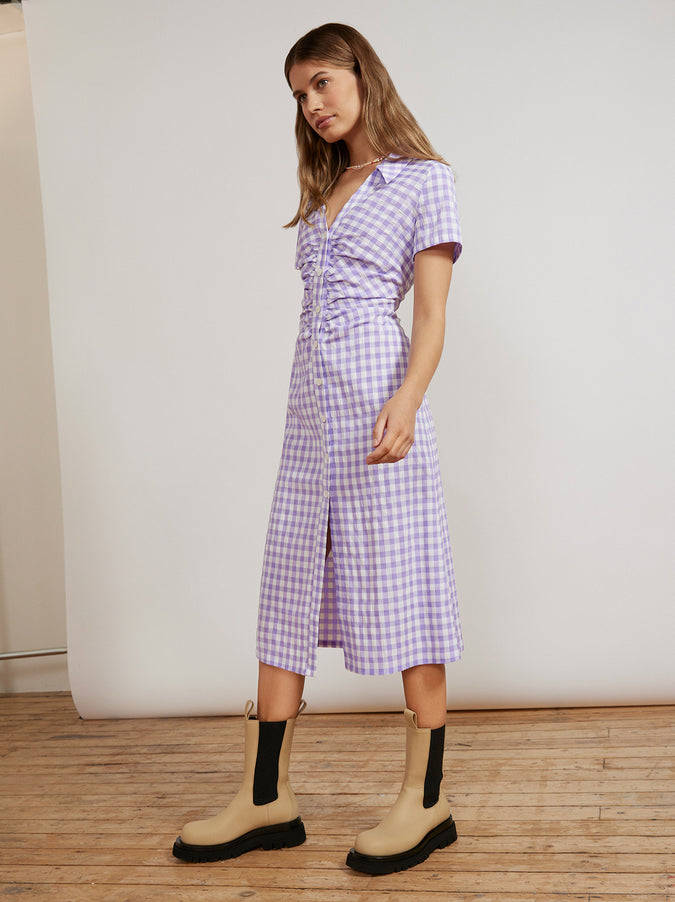 Janelle Lilac Check Seersucker Shirt Dress