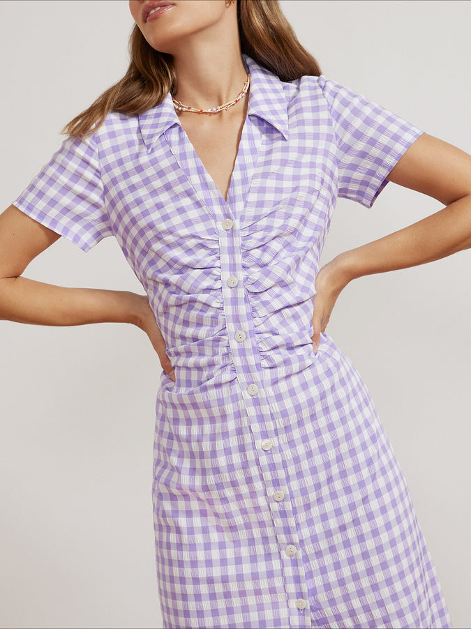 Janelle Lilac Check Seersucker Shirt Dress