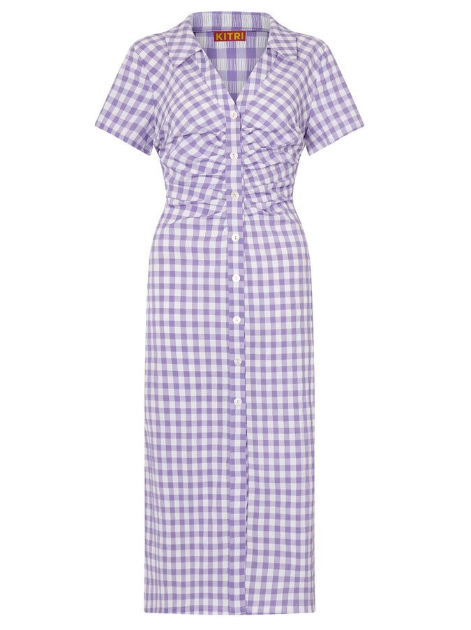Janelle Lilac Check Seersucker Shirt Dress