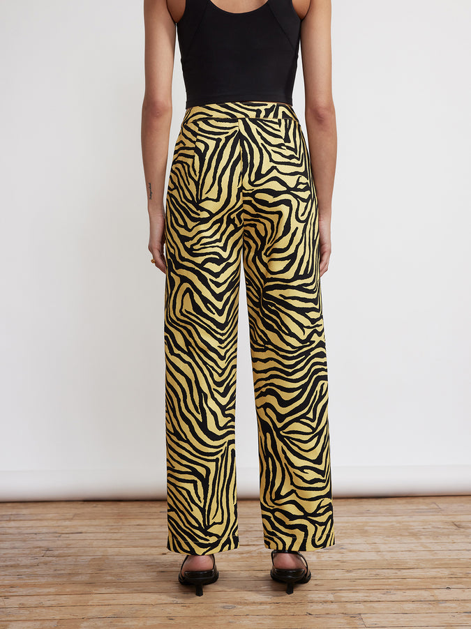 Janice Yellow Zebra Print Cotton Twill Trousers by KITRI Studio