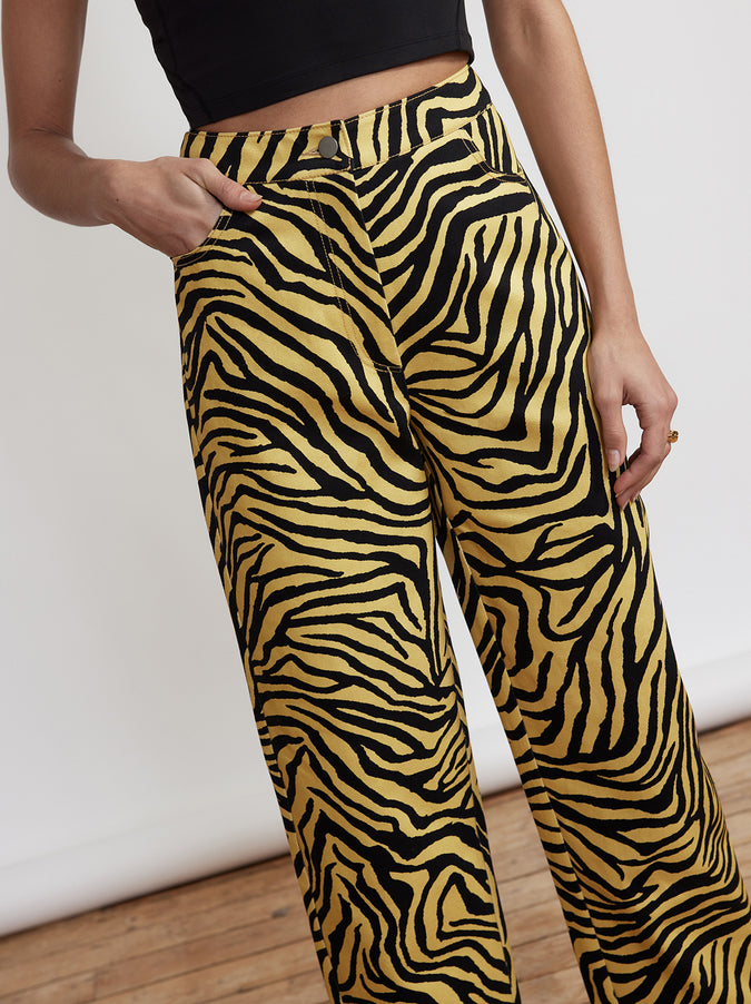 Janice Yellow Zebra Print Cotton Twill Trousers by KITRI Studio
