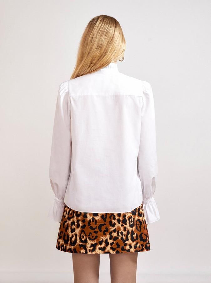 Jemma White Cotton Frill Neck Shirt by KITRI Studio