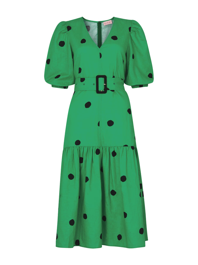 Jenny Green Polka Dot Linen Dress