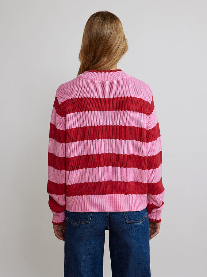 Joelle Pink And Red Stripe Cotton Sweater by KITRI Studio