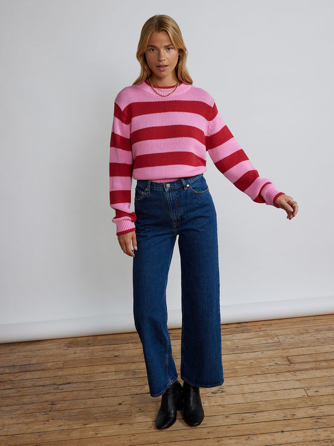 Joelle Pink And Red Stripe Cotton Sweater by KITRI Studio
