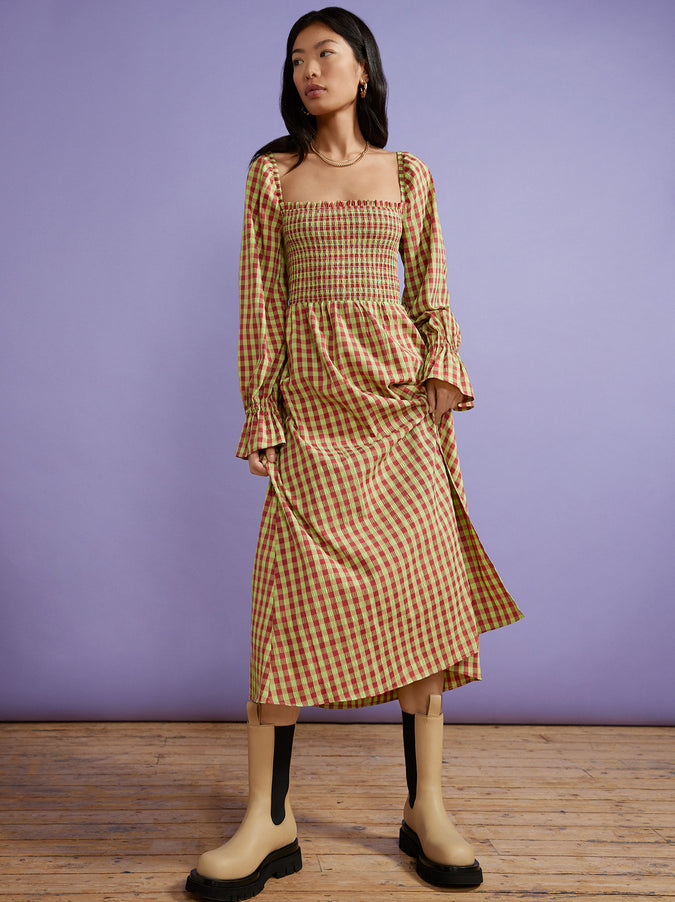 Jolene Green Check Seersucker Dress