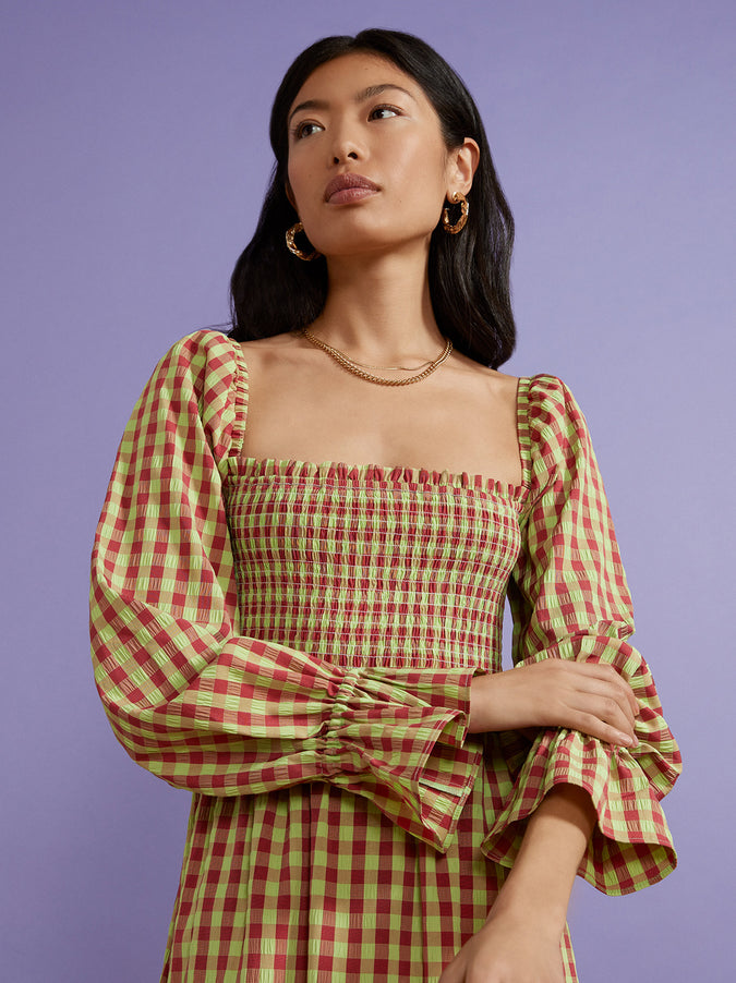 Jolene Green Check Seersucker Dress