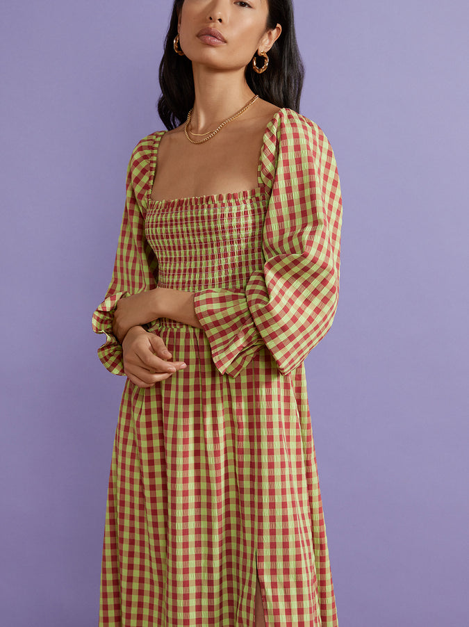 Jolene Green Check Seersucker Dress