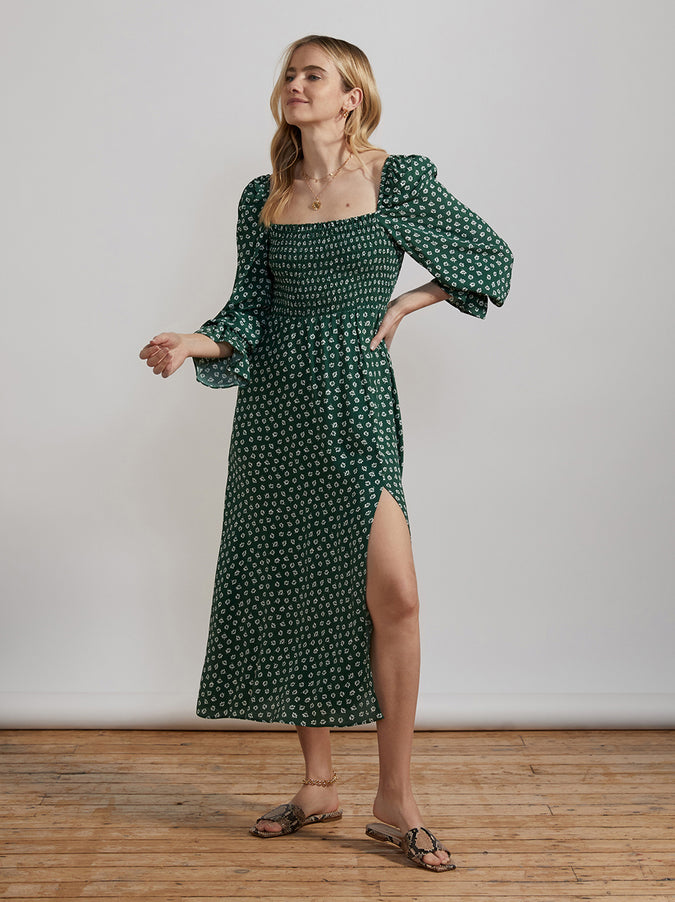 Jolene Green Ditsy Floral Midi Dress