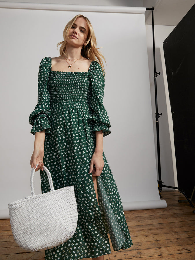 Jolene Green Ditsy Floral Midi Dress