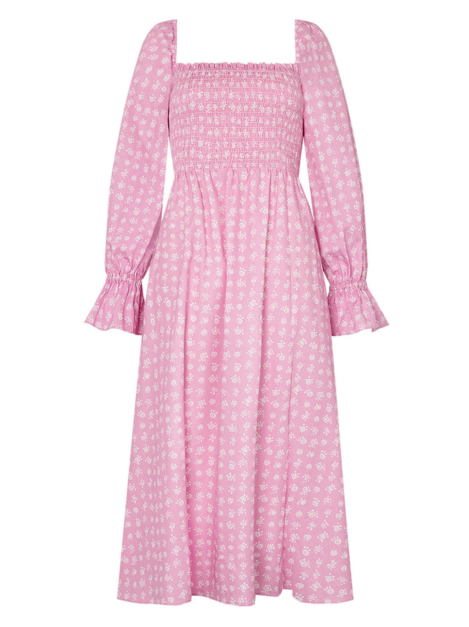 Jolene Pink Floral Shirred Cotton Dress
