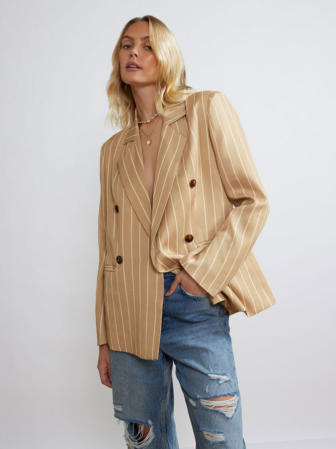 Josephine Camel Stripe Double Breasted Blazer by KITRI Studio