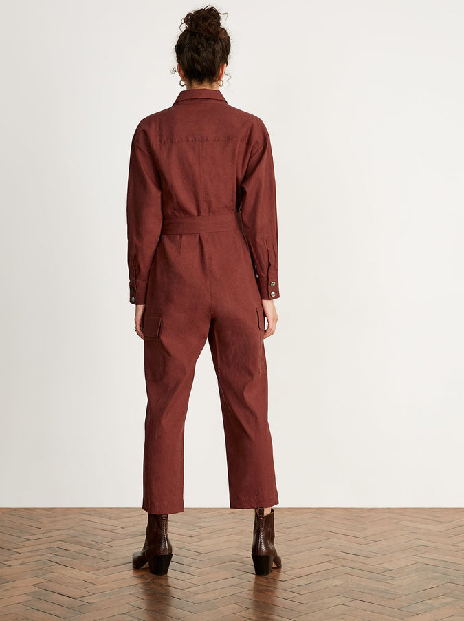 Jule Brick Linen Oversized Boiler Suit by KITRI Studio