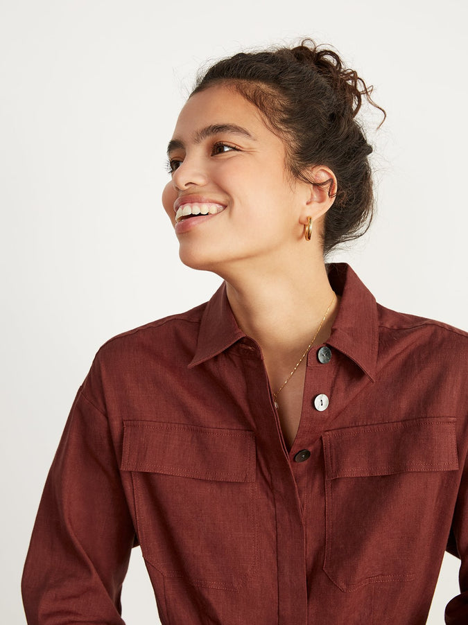 Jule Brick Linen Oversized Boiler Suit by KITRI Studio